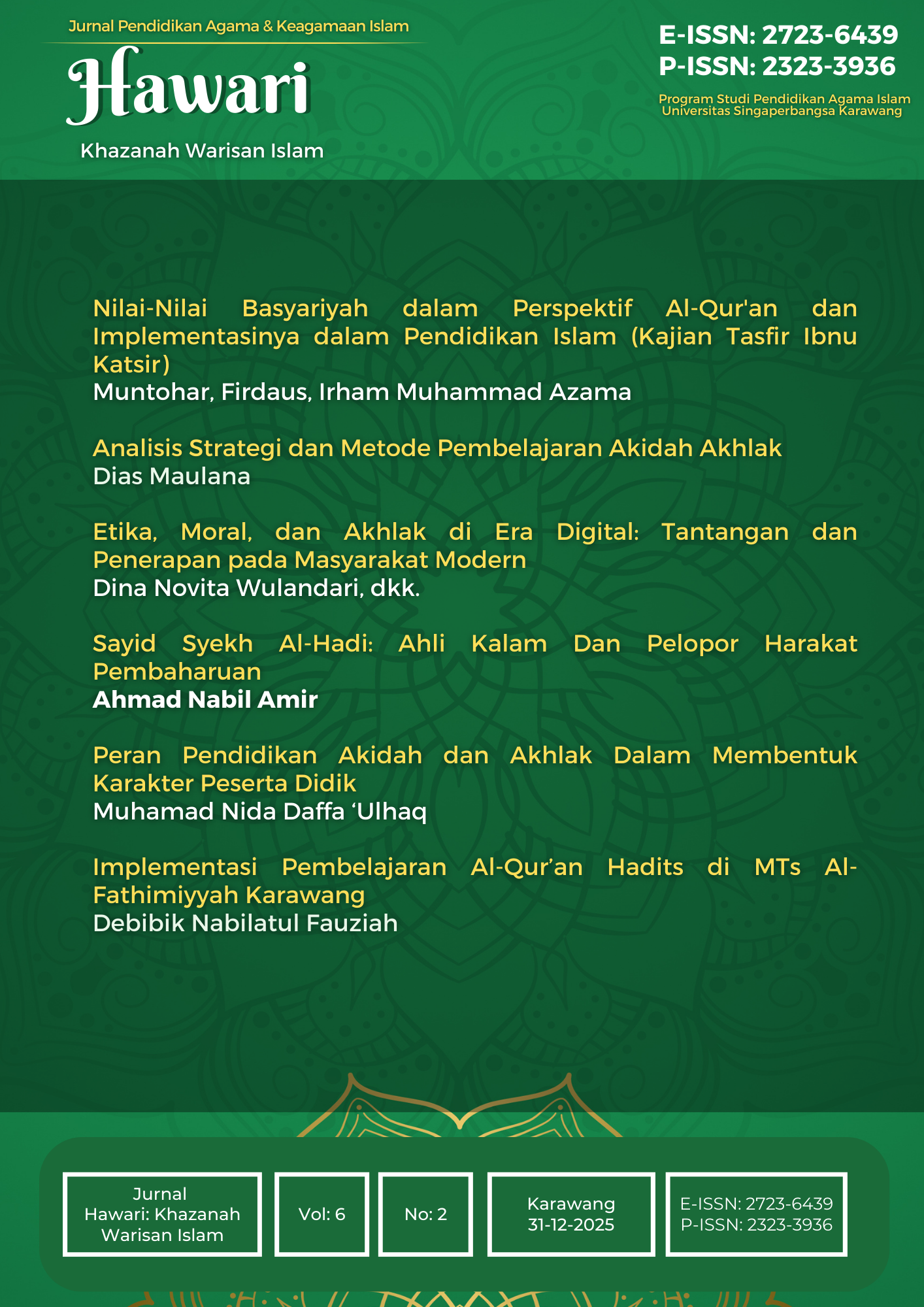 					View Vol. 6 No. 2 (2025): Jurnal Pendidikan Agama dan Keagamaan Islam
				